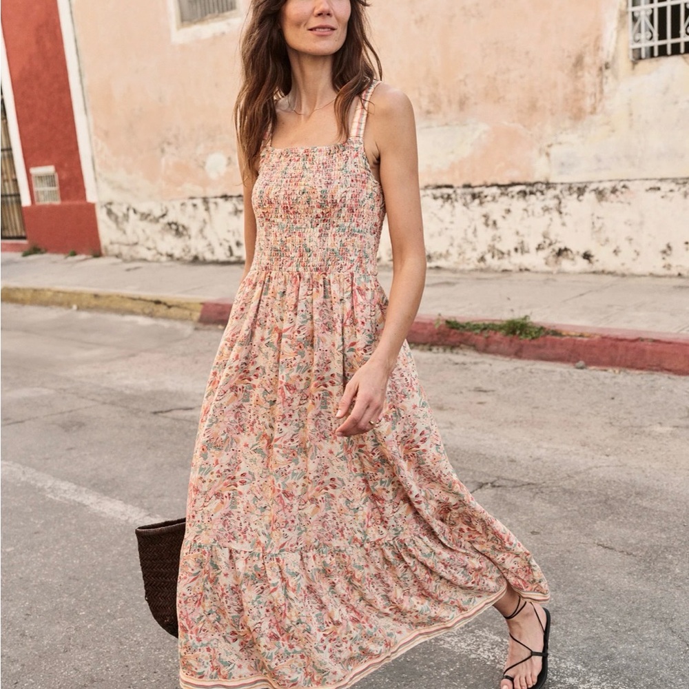 Marine Layer | Selene Floral Maxi Dress in Pink and Cream